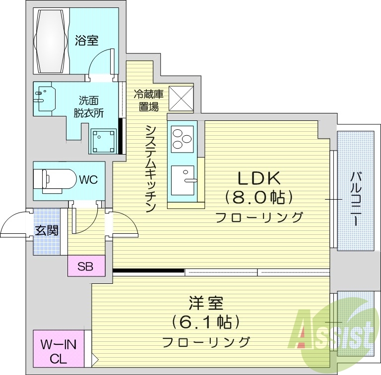 1LDK、浴室乾燥機、床暖房、ウォシュレット、オートバス