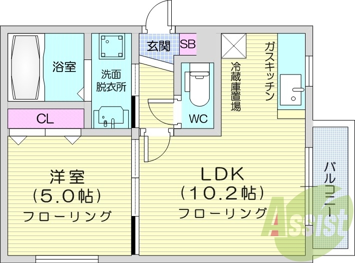 1LDK、都市ガス、角部屋、ネット無料、シャワートイレ