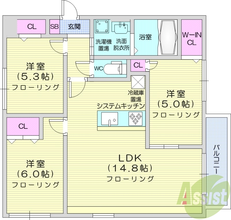 2LDK、都市ガス、一坪バス、ミラバス、ペット飼育可