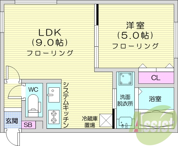 1LDK、エアコン、システムキッチン、灯油暖房、ネット無料