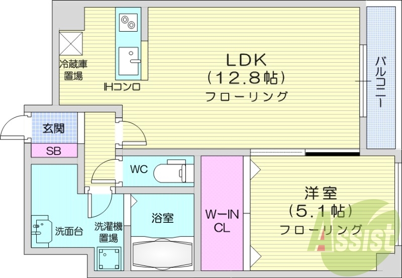 1LDK、エアコン、独立洗面台、オートロック