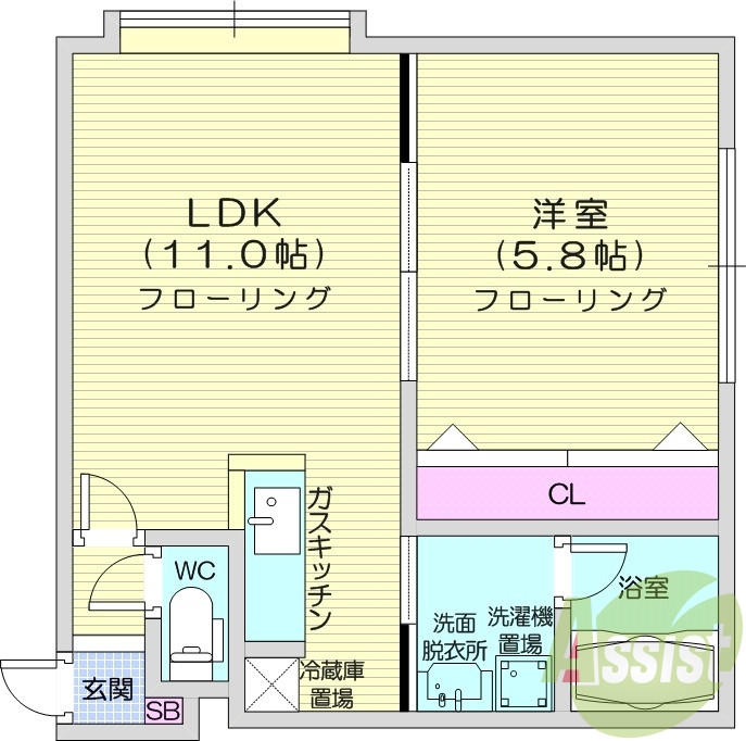 1LDK、シャワートイレ、ロードヒーティング
