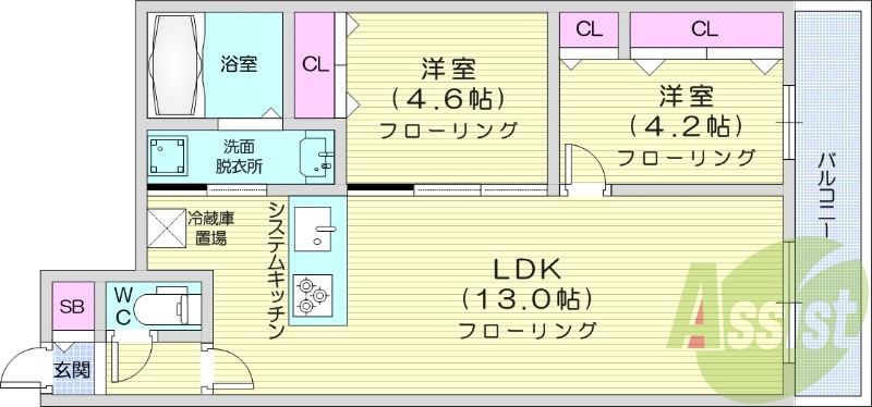 2LDK、都市ガス、追い焚き、エアコン、