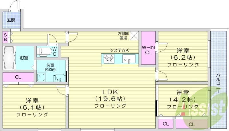 3LDK、都市ガス、追い焚き、エアコン、