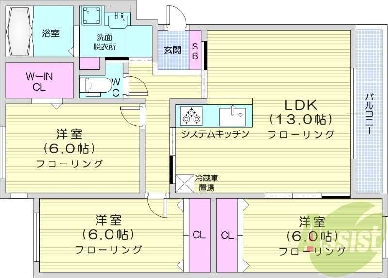 3LDK、ガスリミット、エアコン、TV付浴室
