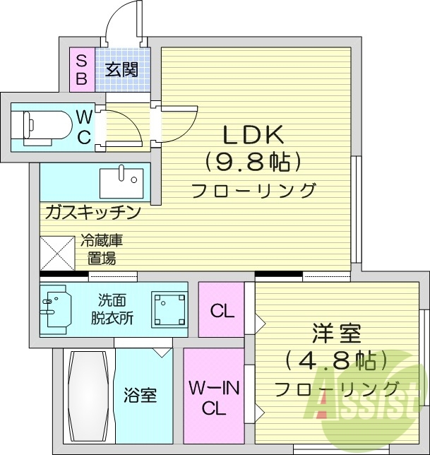 1LDK、エアコン、シャワートイレ、モニタ付インターホン