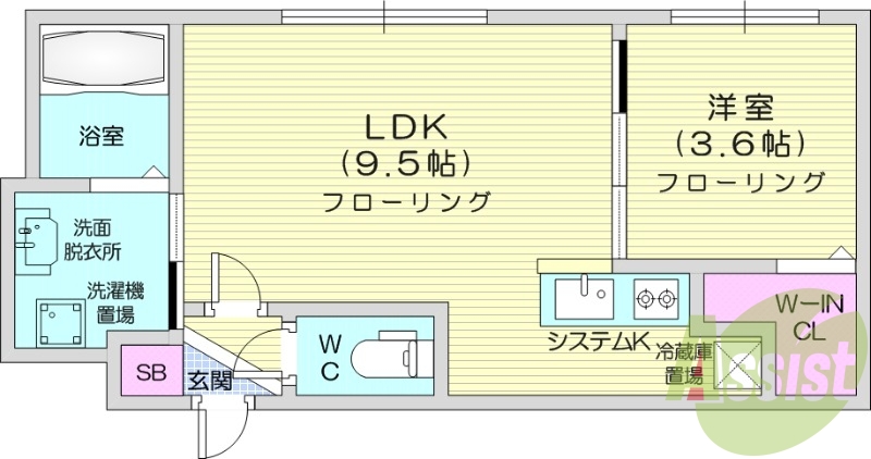 1LDK、エアコン、システムキッチン、ネット使用料不要
