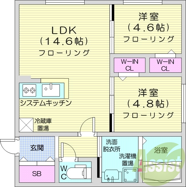 2LDK、エアコン、システムキッチン、灯油暖房