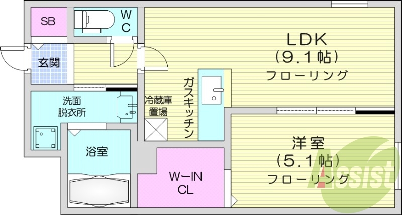 1LDK、エアコン、浴室乾燥機、ネット無料