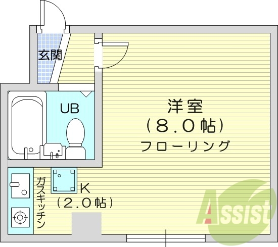 1K、都市ガス、ガスFF暖房、水道代定額