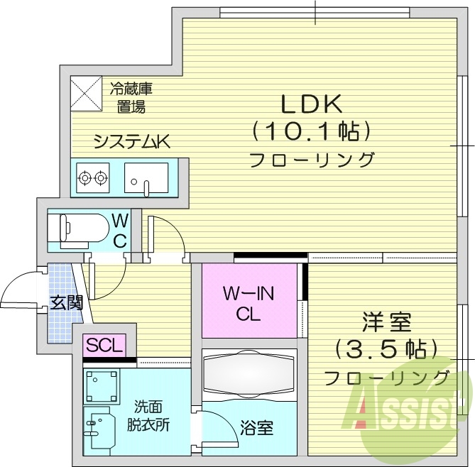 1LDK、エアコン、システムキッチン、灯油暖房