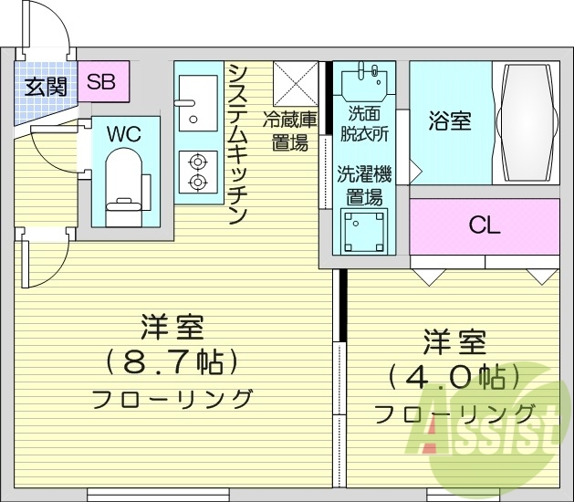 1LDK、エアコン、ネット無料、浴室乾燥機