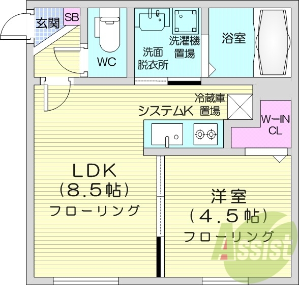 1LDK、エアコン、独立洗面台、浴室乾燥機
