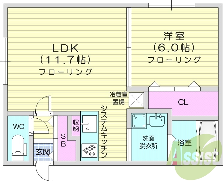 1LDK、エアコン、灯油暖房、シャワートイレ