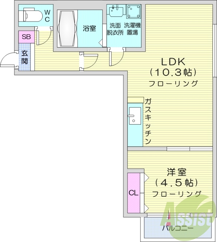 1LDK、浴室乾燥機、独立洗面台、灯油暖房、オートロック