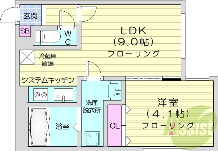 1LDK、システムキッチン、エアコン、ネット無料