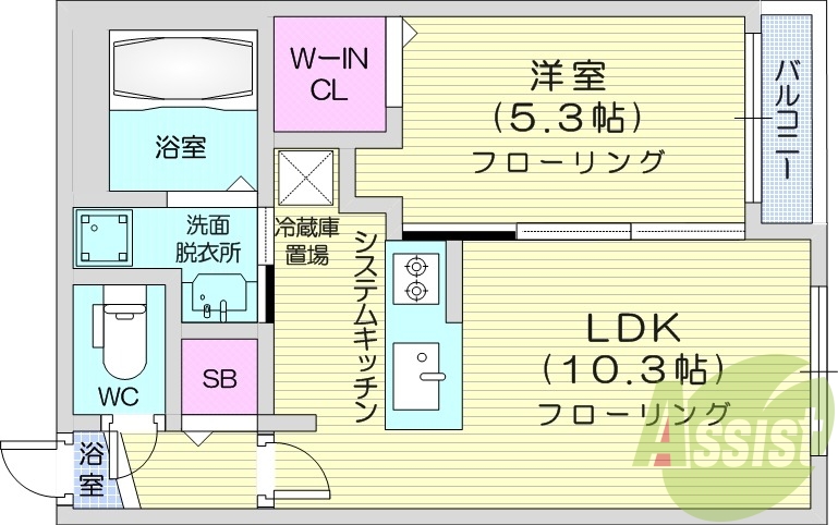 1LDK、都市ガス、エアコン、ネット無料、システムキッチン