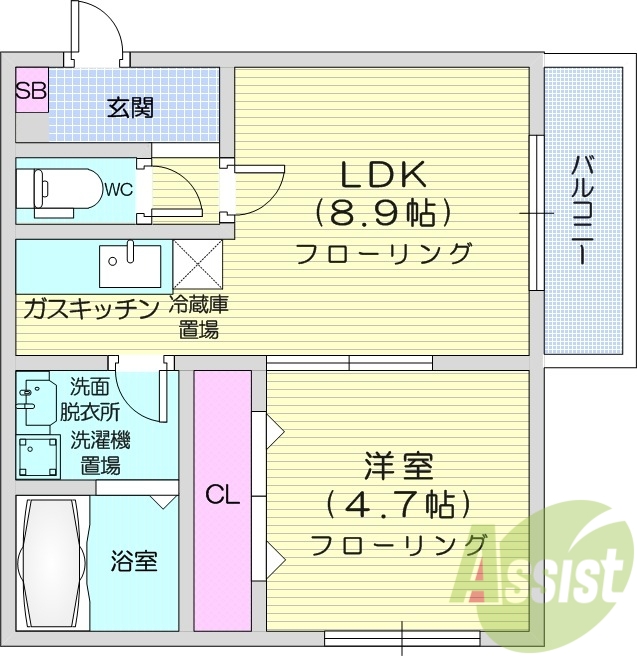 1LDK、エアコン、ネット無料、オートロック