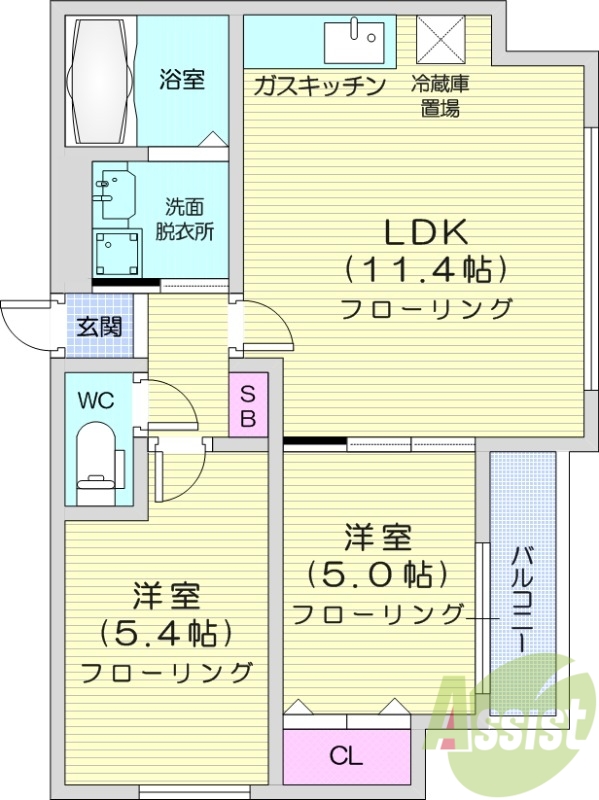 2LDK、浴室乾燥機、エアコン、灯油暖房、独立洗面台