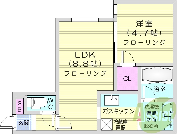 1LDK、角部屋、灯油給湯器、角部屋、オートロック