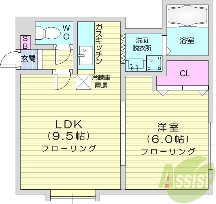 1LDK、都市ガス、角部屋、灯油暖房、バストイレ別