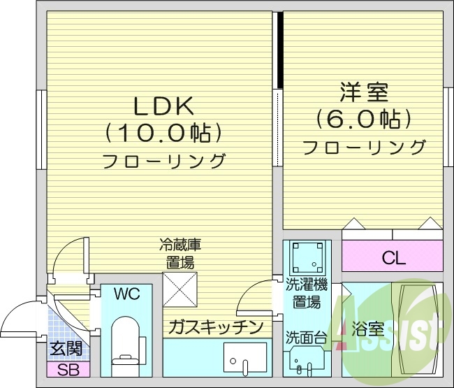 1LDK、収納、灯油暖房、洗濯機置場、バストイレ別