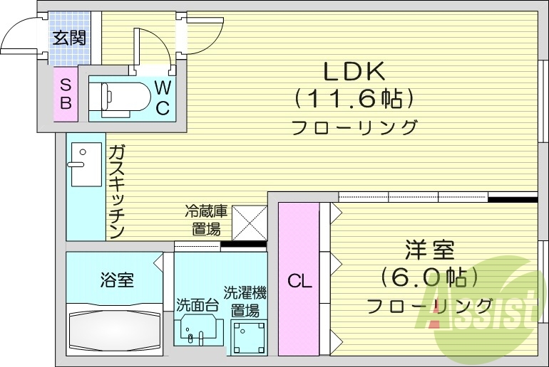 1LDK、シャンプードレッサー、エアコン、シャワートイレ