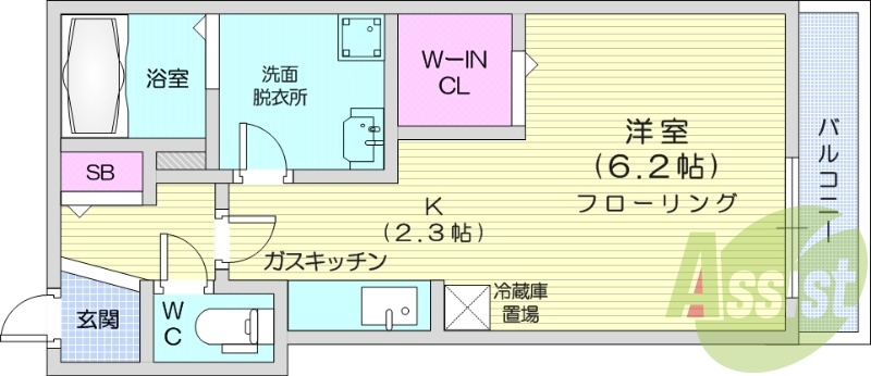 1K、エアコン、独立洗面台、ネット無料、オートロック