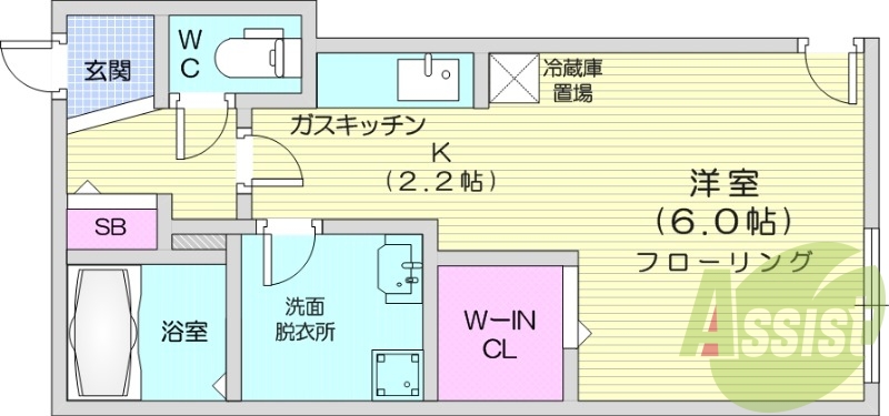 1K、エアコン、独立洗面台、ネット無料、オートロック