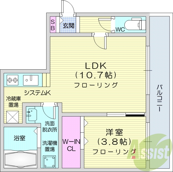 1LDK、都市ガス、エアコン、システムキッチン
