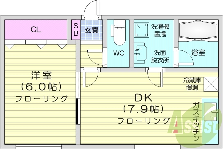 1DK、インターネット無料、シューズボックス