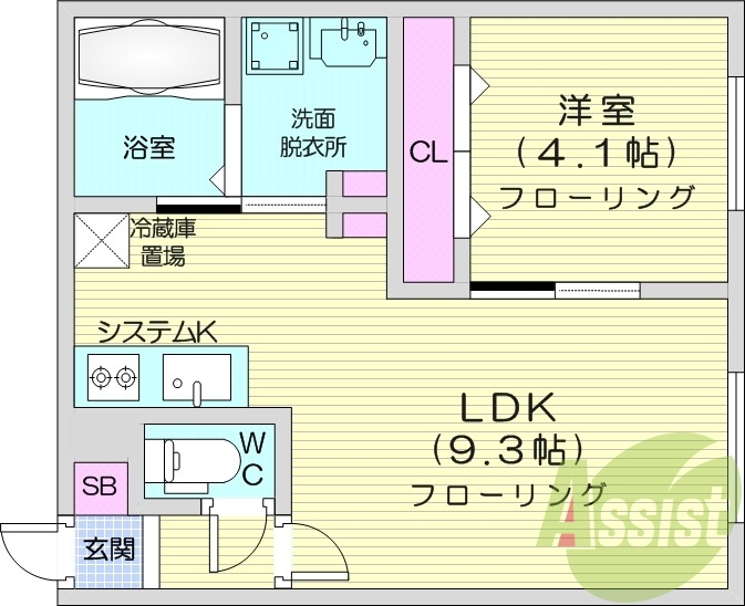 1LDK、都市ガス、エアコン、バス・トイレ別