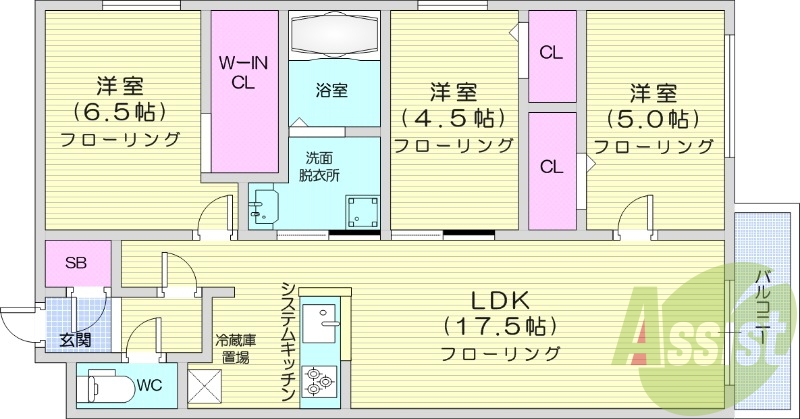 3LDK、エアコン、浴室乾燥機、追い焚き、システムキッチン