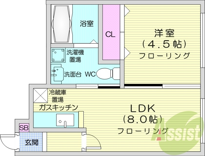 1LDK、角部屋、モニタ付インターホン、オートロック