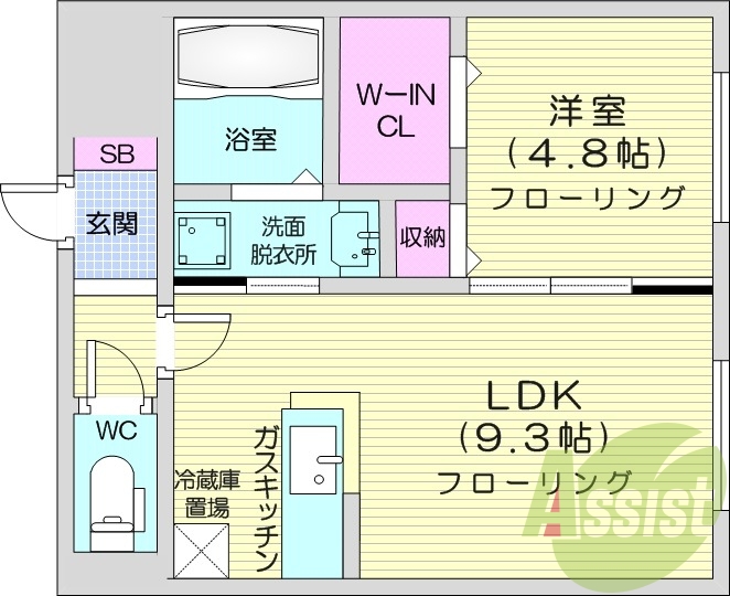 1LDK、オートロック、独立洗面台、インターネット無料