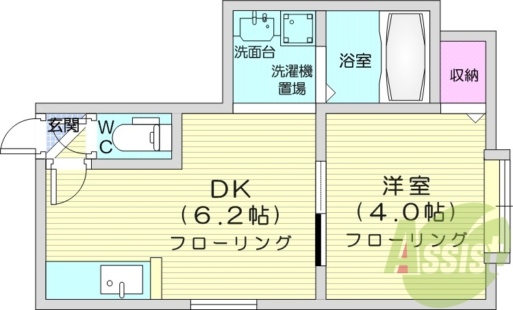 1DK、シャワートイレ、灯油暖房、トランクルーム