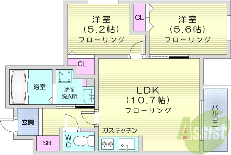 2LDK、ペット可、オートロック、シャンドレ