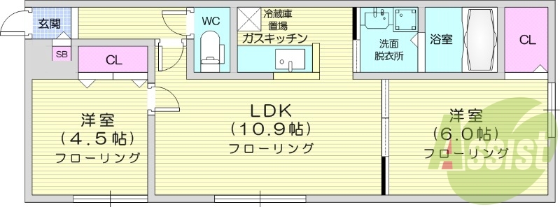 2LDK、灯油暖房、カメラ付きインターホン