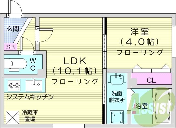 1LDK、エアコン、システムキッチン、ネット無料