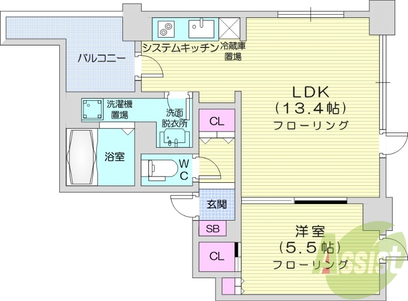 1LDK、都市ガス、浴室乾燥、追い焚き、エアコン