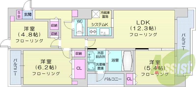 3LDK、エアコン、オール電化、システムキッチン、追い焚き