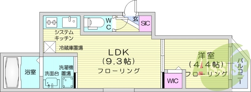 1LDK、都市ガス、エアコン、システムキッチン、屋内駐輪場