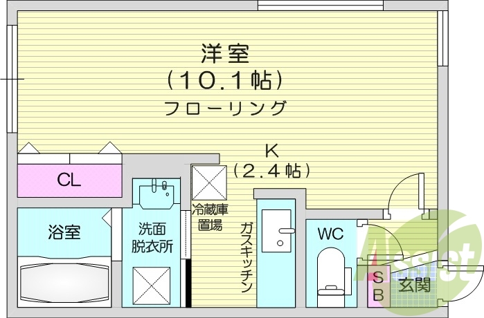 1R、エアコン、宅配ボックス、ネット無料