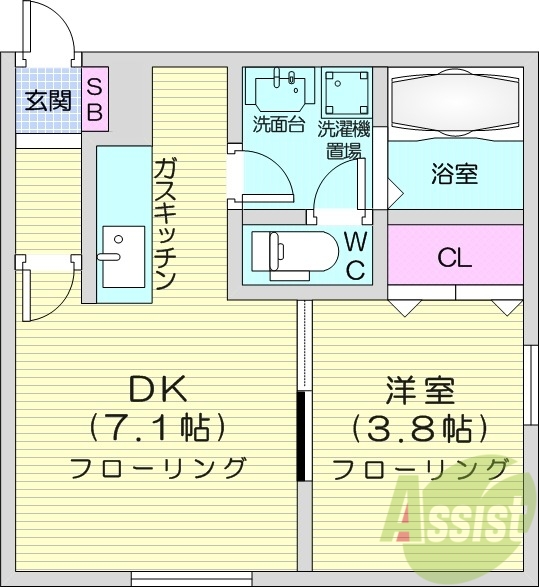1DK、灯油暖房、独立洗面台、カメラ付きインターホン