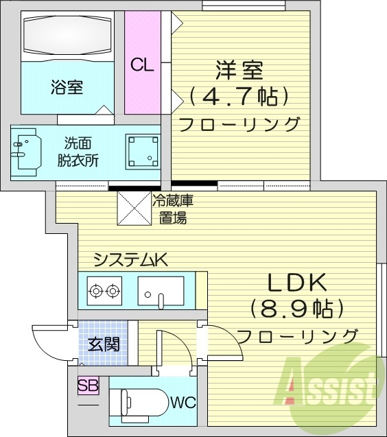 1LDK、都市ガス、ネット無料、エアコン、浴室乾燥