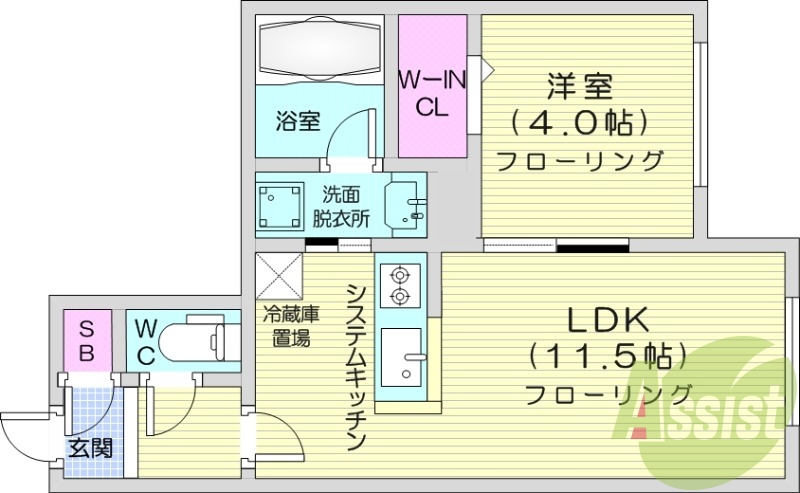 1LDK、エアコン、システムキッチン、ネット無料
