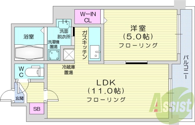 1LDK、都市ガス、オートロック、ウォシュレット