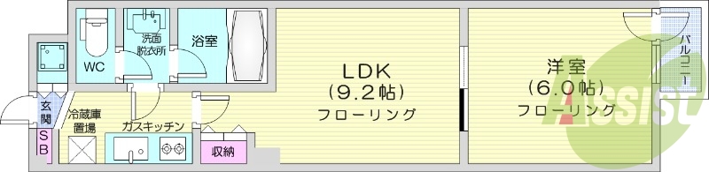 1LDK、オートロック、独立洗面台、ネット無料