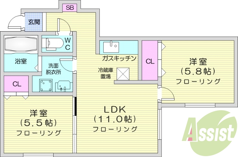 2LDK、オートロック、ケーブルTV、ペット相談