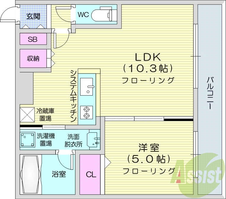 1LDK、都市ガス、エアコン、ガス暖房、ネット無料